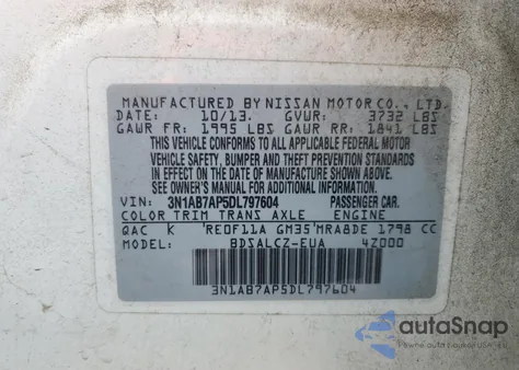 2013 Nissan Sentra S из США, поврежденный, VIN 3N1AB7AP5DL797604